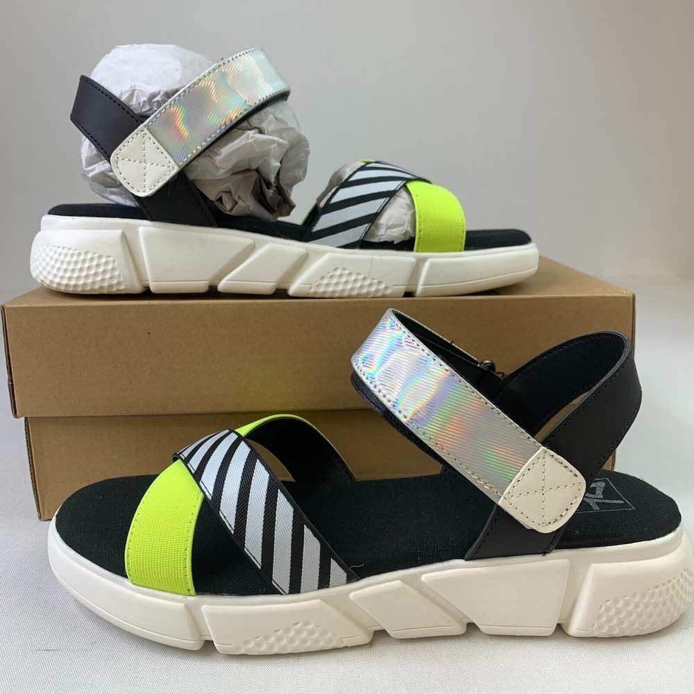 Dirty Laundry Womens Sz 8M Time3 Sandals Black‎ White Hook & Loop Slip-Ons